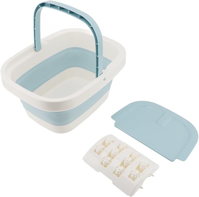 Pomya Foot Bucket Foot Bath Basin Detachable Lid Thickened with Handle for Foot Spa (Blue)
