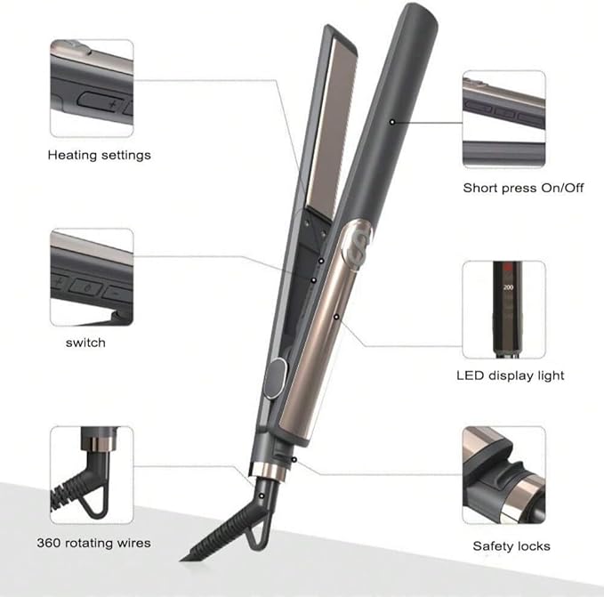 Professional 2-in-1 Hair Straightener and Curler Titanium Ceramic Plates LED Display Dual Voltage 100-240V Fast 15s Heat-up