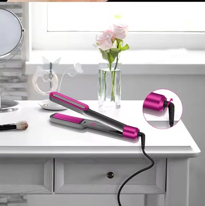 2 in 1 Hair Straightener and Curler Iron Professional Flat Iron with PTC Heating 360° Rotating Cord LED Temperature Display 5 Heat Settings up to 450°F Pink and Gray