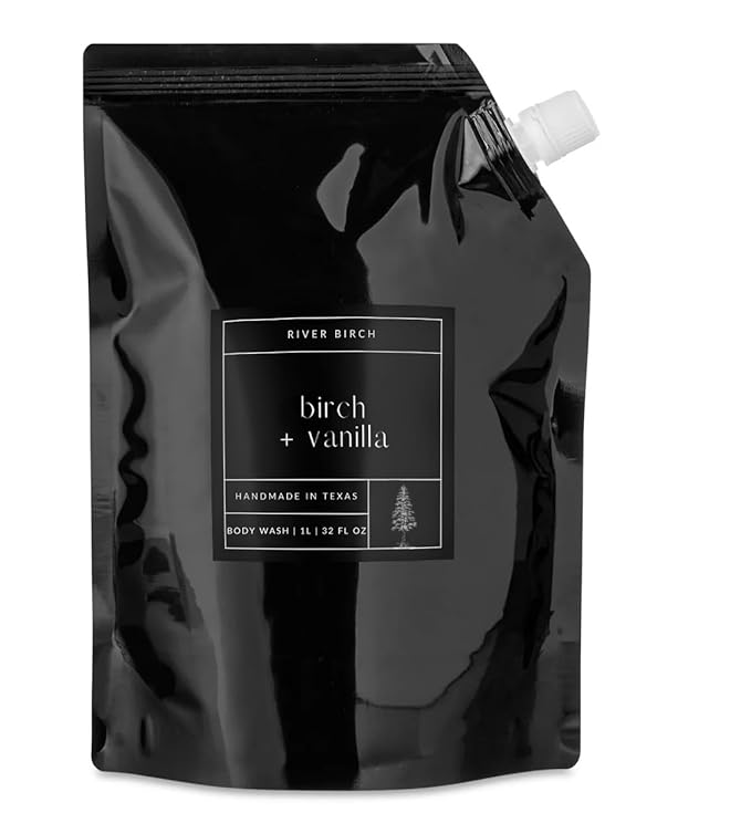 River Birch Birch + Vanilla Scented Natural Body Wash Refill - Handmade Moisturizing Body Wash Luxury Scented Hydrating Soap - Vegan and Non-Toxic - 32 Fl Oz