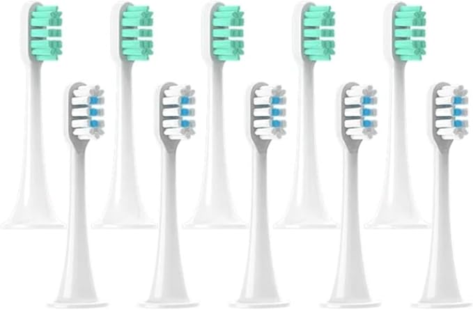 Replacement Brush HeadsCompatible for xiaomi T300/T500/T700 Sonic Electric Toothbrush Soft Bristle Nozzles with Caps Sealed Package(5Green 5White)