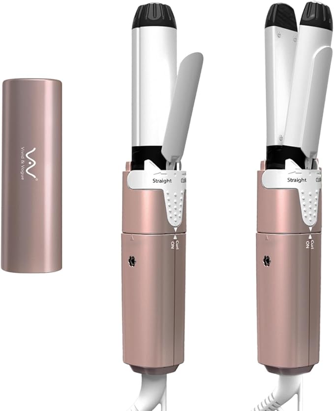 VAV Mini Travel 2 in 1 Curling Iron Small Hair Straightener and Curler Dual Voltage Flat Iron1 Inch Hair IronCeramic Portable Curling Wandfor Short HairCurls Bangs