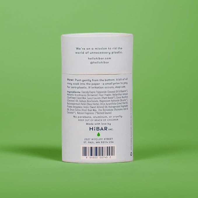 HiBAR - Fresh Rain &amp Cucumber Plastic Free Deodorant - Natural Deodorant - All-Day Protection - With Sunflower Seed Wax Rice Bran &amp Shea Butter - Plastic Paraben &amp Aluminum-Free - Vegan
