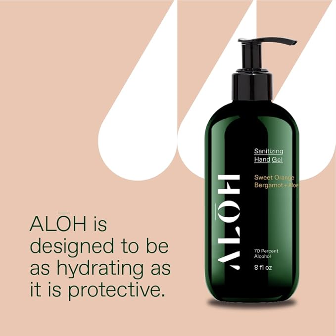 ALŌH Sanitizing Hand Gel 2-pack | Sweet Orange Bergamot + Aloe | 70% Alcohol Hydrating Hand Sanitizer Gel with Essential Oil for Kids &amp Adults | 8oz Bottle (Set of 2)