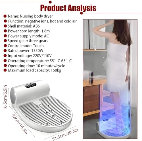 Body Dryer with LCD Touch Panel and 2 Wind Speeds for Efficient Post-Shower Drying