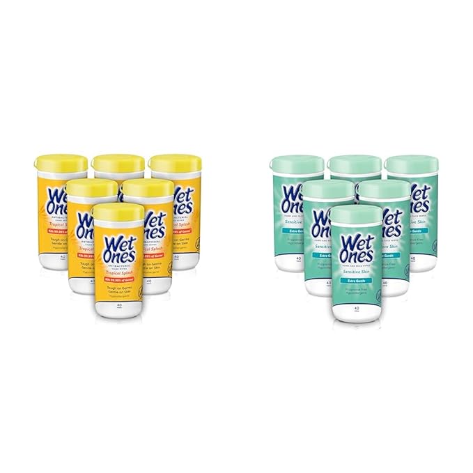 Wet Ones Antibacterial Hand Wipes Tropical Splash Wipes &amp Hand and Face Wipes Sensitive Skin Wipes | Unscented Wipes Hand and Face Wipes Sensitive Skin Wet Ones Sensitive Skin Wipes