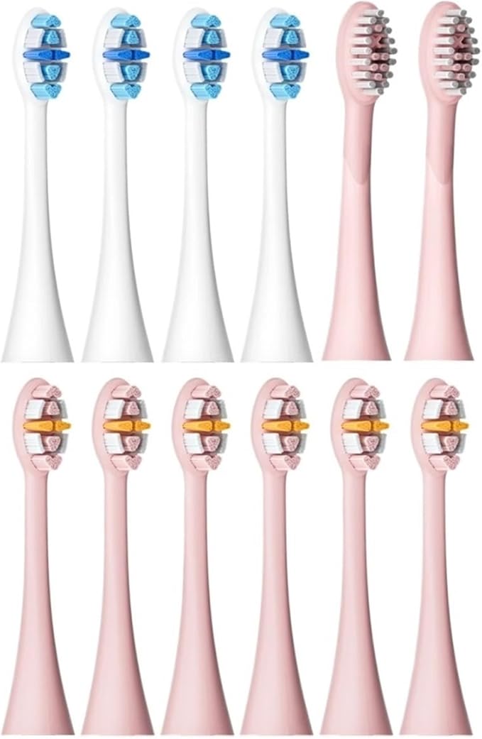 Compatible for Seago Electric Toothbrush Heads 12 PCS IPX7 Waterproof with Holder C027(SG-C027-12PCS Pink)