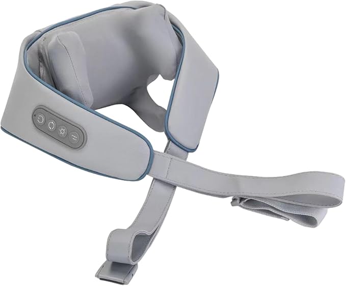 Electric Neck Massager with Heating Function and 6 Massage Attachments for Adults Blue Gray
