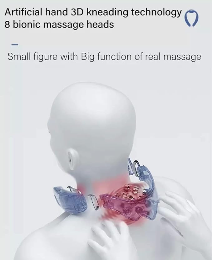 Portable Hanging Bladeless Massagers for Neck with 8 Bionic Massage Heads and Smart Heat and Cold Massager with 3 Adjustable Strength USB Rechargeable