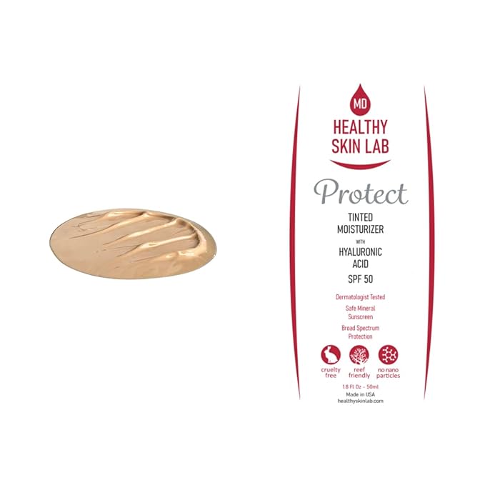 Healthy Skin Lab Protect Tinted Moisturizer SPF 50 Sheer Universal Tint Lightweight Hydrating Mineral Sunscreen for Face Hyaluronic Acid Broad Spectrum Daily SPF Dermatologist Tested 1.8 oz