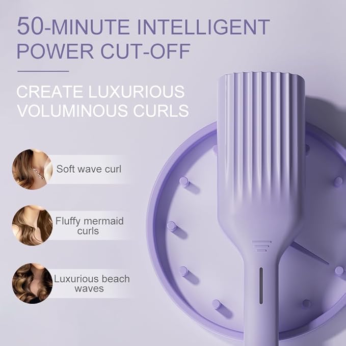 Beach Wave Curling Iron for Women 36mm (1.41”) Hair Crimper with 3 Temperature Settings Fast Heating Ionic Hair Curler Tool with Intelligent Power Off for Hair Styling (Purple)