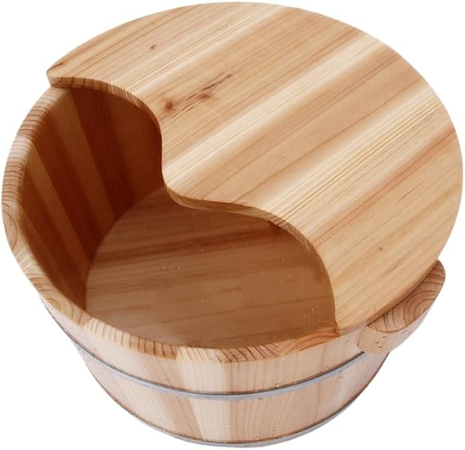 Wooden Foot Basin Solid Wood Foot Tub Pedicure Bowl Spa Massage Cedar Pedicure Barrels Household Foot Bath Barrel with Lid with Massager for Foot Bath Soak Massage Spa Sauna
