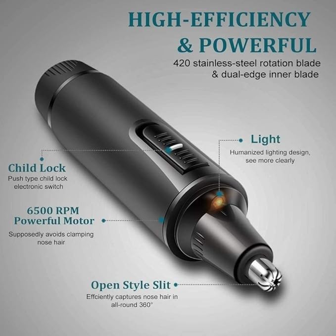 Nose Hair Trimmer-Professional Painless Ear and Nose Hair Trimmer for Men and Women Waterproof Dual Edge Blades for Easy Cleaning 3 in 1 Ear Nose Eyebrow and Facial Trimmer