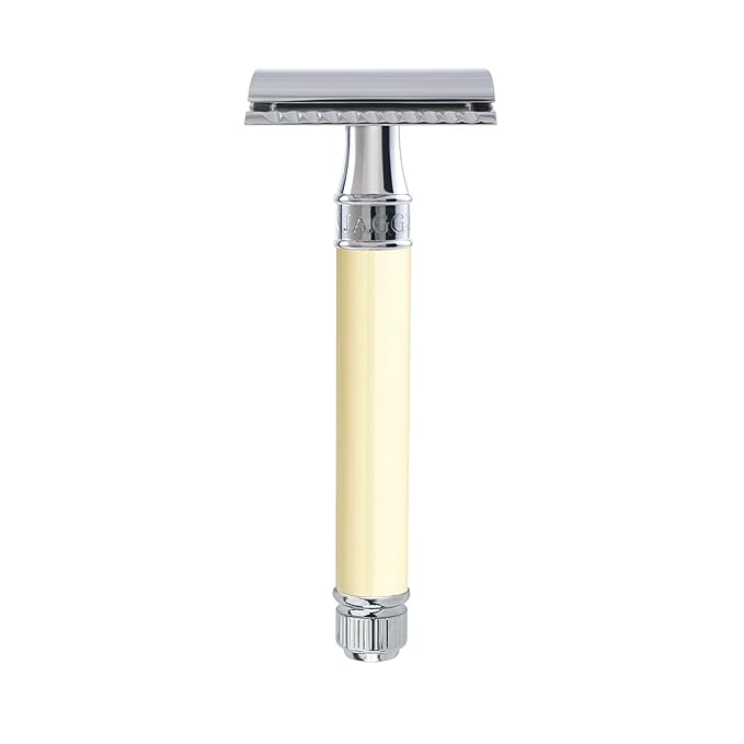 Edwin Jagger DE87BLAMZ Classic Double Edge Manual Eco-Friendly and Reusable Safety Razor for Men and Women for Shaving Cream or Soap Fits All DE Razor Blades (Imitation Ivory)