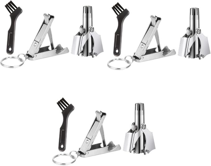 MERRYHAPY 3sets Men Nose Hair Clipper Portable Nose Hair Trimmer Removal for Men Scissors