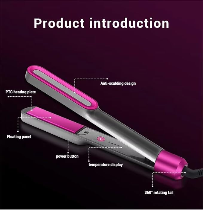 2 in 1 Hair Straightener and Curler Iron Professional Flat Iron with PTC Heating 360° Rotating Cord LED Temperature Display 5 Heat Settings up to 450°F Pink and Gray