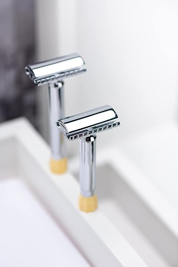 MERKUR Progress 510 Adjustable Double Edge Safety Razor - Long Handle Adjustable Razor With Dial Made in Germany Plastic-Free Closed Comb Straight Bar