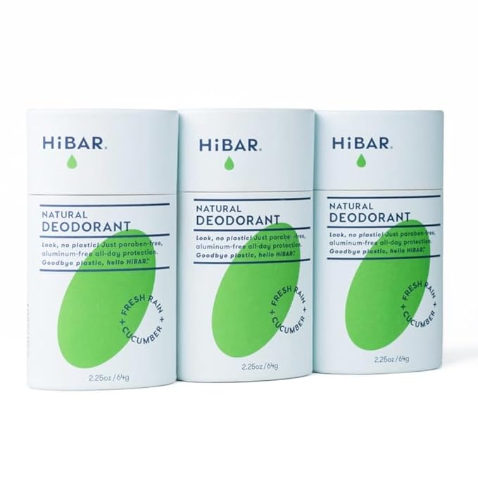 HiBAR - Fresh Rain &amp Cucumber Plastic Free Deodorant - Natural Deodorant - All-Day Protection - With Sunflower Seed Wax Rice Bran &amp Shea Butter - Plastic Paraben &amp Aluminum-Free - Vegan