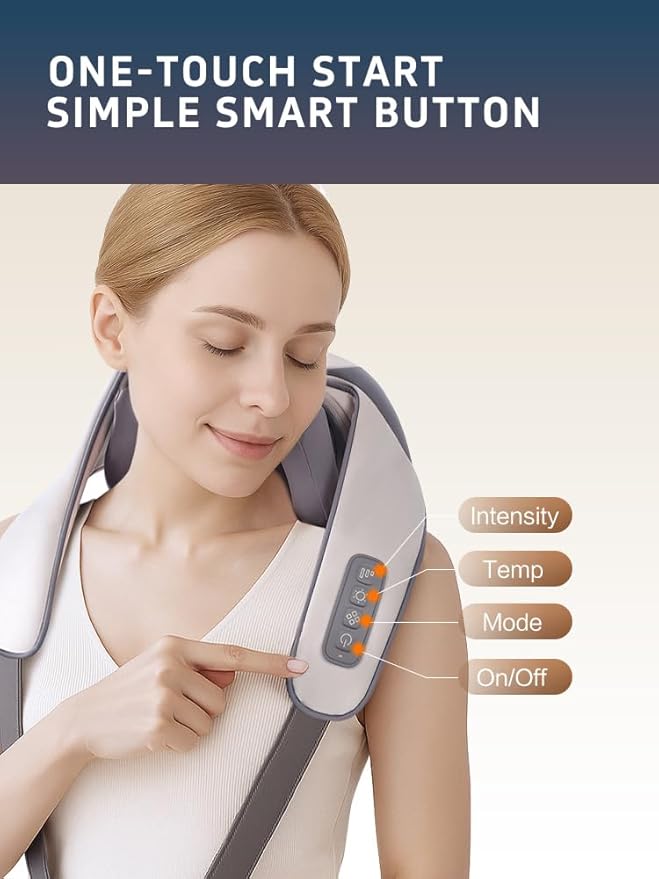Shiatsu Neck and Shoulder Massager with Heat 6D Deep Tissue Massager for Pain Relief Cordless Portable Electric Kneading Massager for Home Office Gift for Mom Dad Birthday New Year