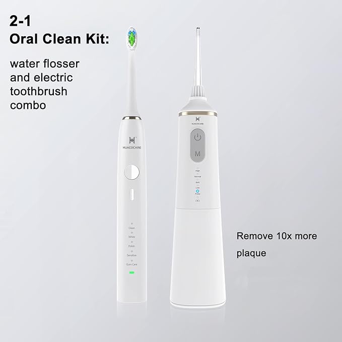 Upgraded Pro Dental Care Kit: 5-Mode Water Flosser &amp 50000 VPM Sonic Electric Toothbrush | Premium Oral Clean Set with Enhanced Cleaning Modes Larger Tank &amp Refined Design for Advanced Gum H