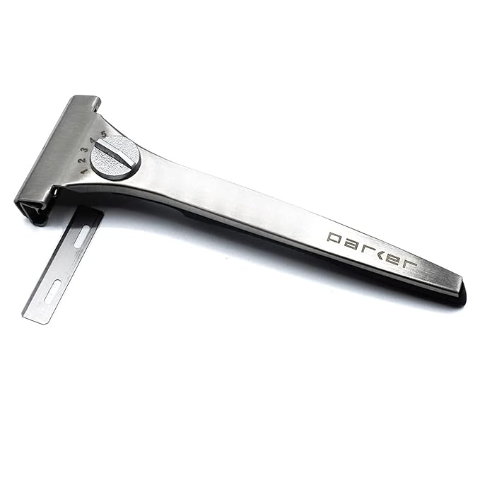 Parker Adjustable Injector Razor – Single‑Edge Safety Razor with Dial‑Control (Settings 1–5) + 20 Injector Blades (Stainless/Resin Handle)