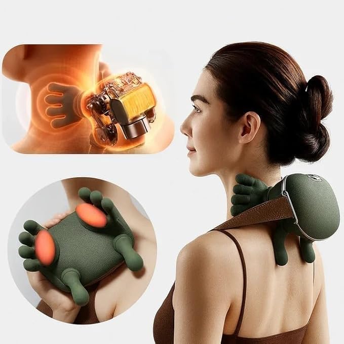 Heated Neck and Shoulder Massager – 4D Deep Tissue Shiatsu Electric Massage Pillow Cordless Portable Hand-Like Design for Pain Relief and Muscle Relaxation for Home Office Car Travel (Green)