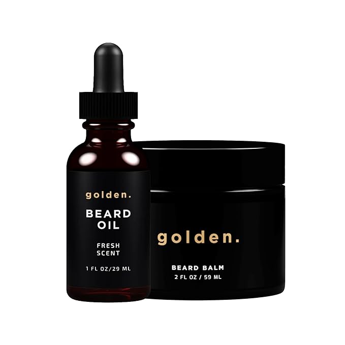 Golden Grooming Beard Bundle for Black Men | Natural Beard Growth Kit with Shea Butter (2-pack Regular Fresh Scent)