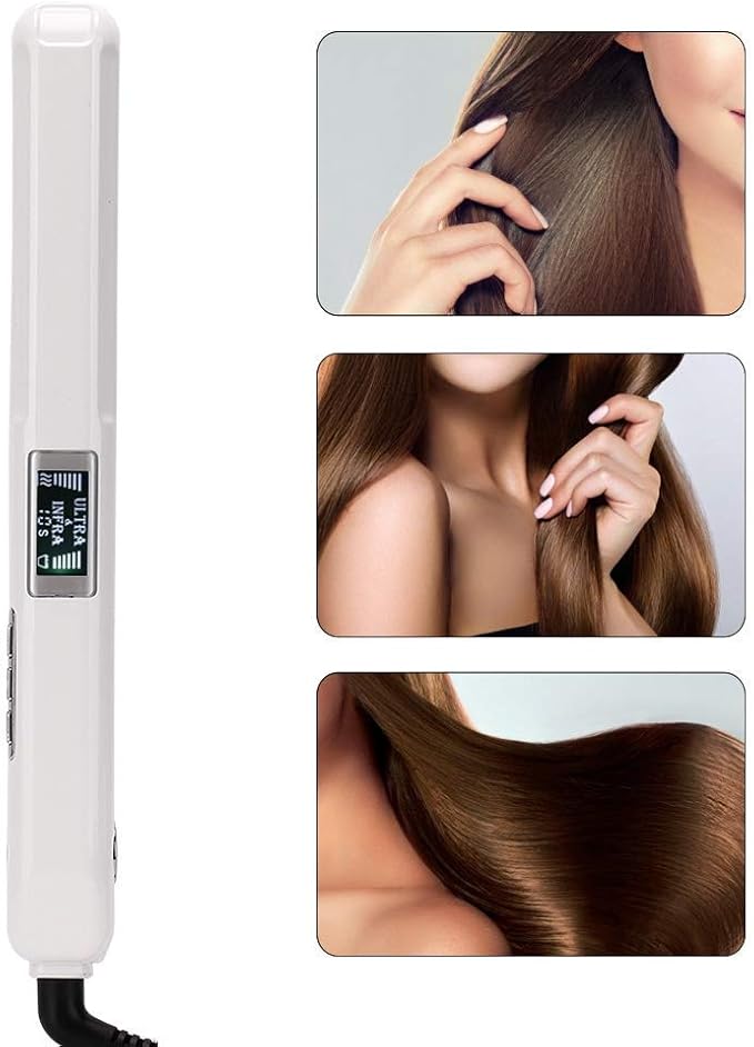 Pro Infrared Hair Straightener Cold Flat Iron for Repair Damaged Hair LCD Display 360° Swivel Cord White