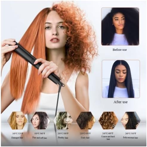 2-in-1 Digital Hair Straightener &amp Curler – Negative Ionic Flat Iron with LED Display 6 Adjustable Temp Settings up to 260°F Ceramic Floating Plates Auto Shut-Off Dual Voltage for Travel