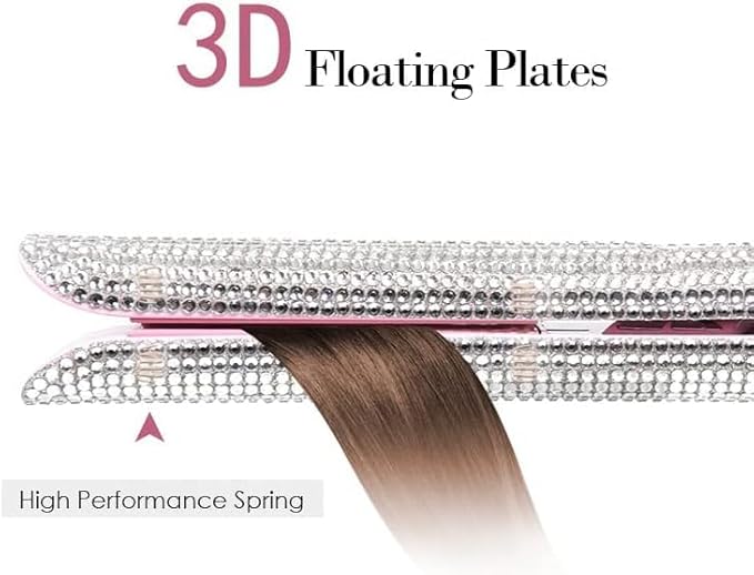 Hair Straightener Titanium Flat Iron with Gorgeous Rhinestone Bling Crystal Diamond 2 in 1 Hair Straightener and Curler 60 Min Auto Shut Off LCD Temp Display Valentine's Day Gift (White)
