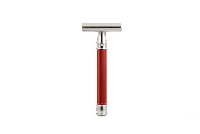 Edwin Jagger 3ONE6 DE Stainless Steel Safety Razor Grooved 1x Pack of Razor Blades (Anodized Red)