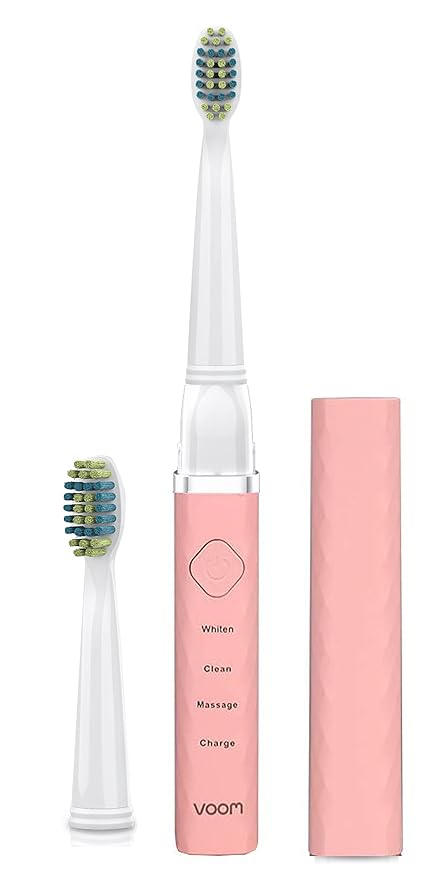 Voom Sonic Pro 3 Rechargeable Electric Battery Powered Toothbrush With Soft Dupont Nylon Bristle Dentist Recommended Portable Oral Care 2-Minute Timer 3 Adjustable Speeds Lightweight Design Pink