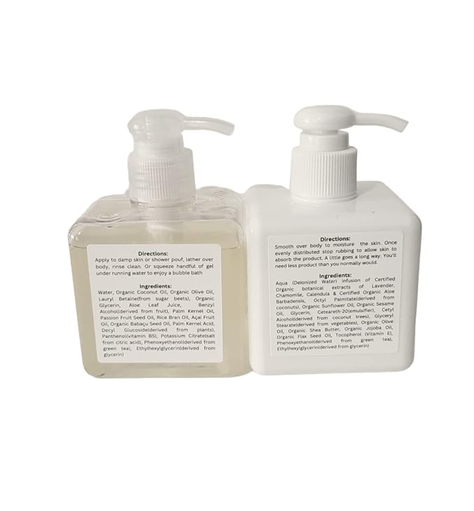 Unscented Organic Body Wash &amp Body Crème Set (8 Oz Body Wash &amp Crème Bottles)