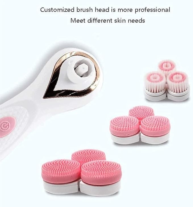 Electric Cleansing Instrument Multifunctional Waterproof Silicone Facial Cleansing Brush Rechargeable Waterproof Face Brush with 3 Vibration Speed Modes (Color : Pink)
