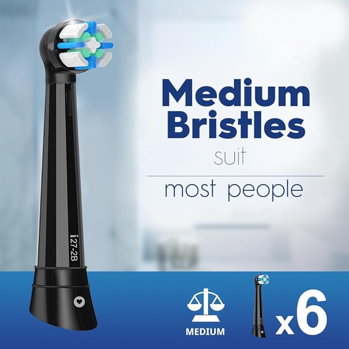 6 Pack Replacement Heads with Medium Soft Bristles Compatible with Oral b IO 2/3/4/5/6/7/8/9/10 Series Electric Toothbrush IO Brush Heads Compatible with Oral b (Black)