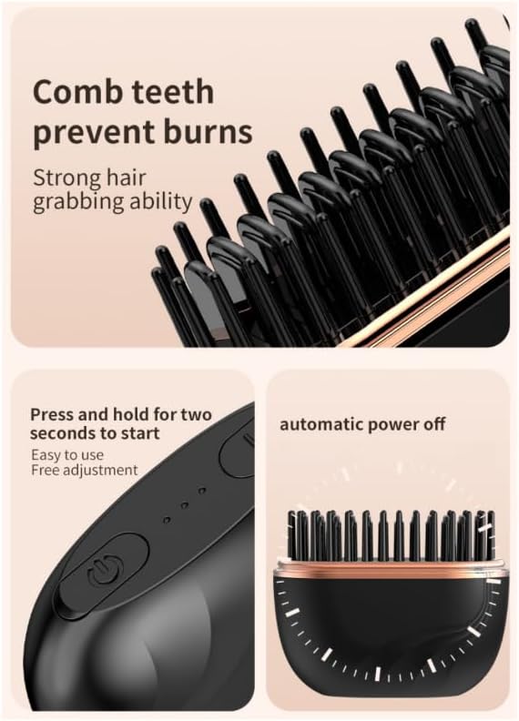 Mini Hair Straightener Rechargeable Portable Mini Hot Comb for Travel with Anti Scald Shell Lightweight and Portable 3-Speed Temperature Control for Travel Home Use (Pink)