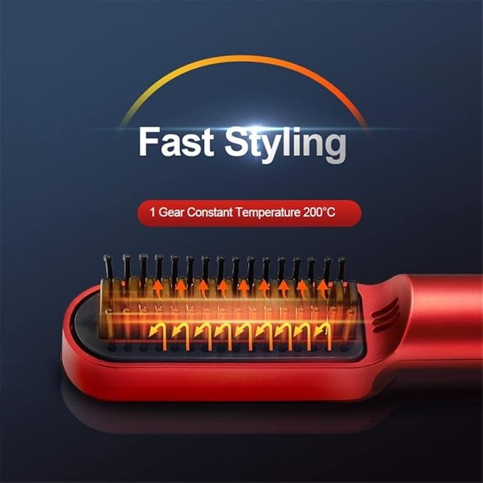 Travel Portable Hair Heating Comb 2 in 1 USB Charging Professional Hair Brush Straightener and Curler Styling Tools (Color : White)