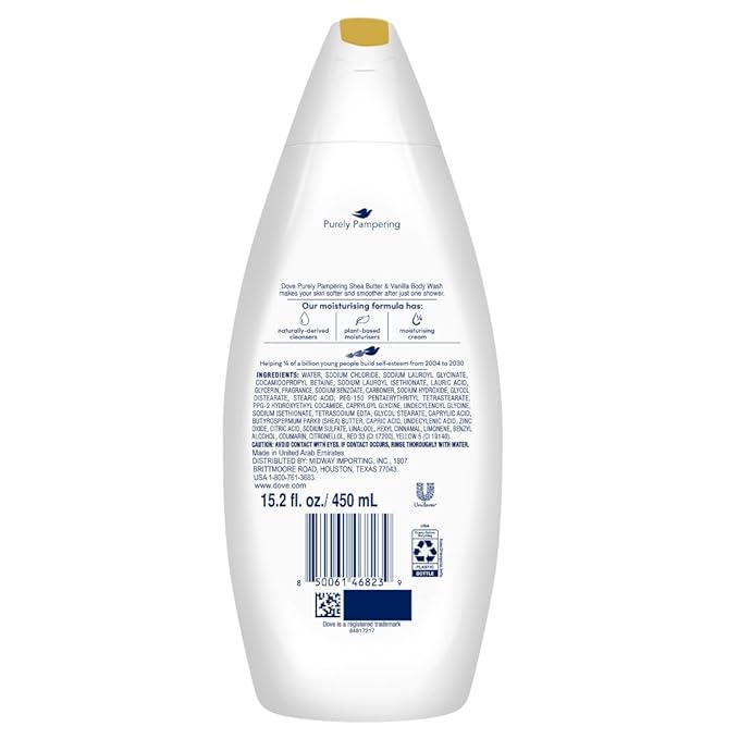 Dove Body Wash 3-Pack – Purely Pampering Shea Butter &amp Warm Vanilla for Softer Smoother Skin 15.2 Oz Ea