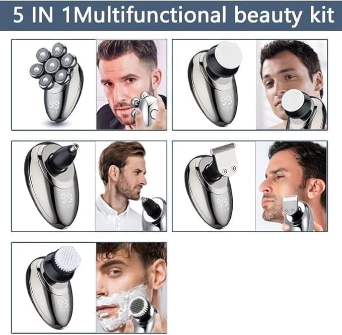 Electric Razor for Men's 5 in 1 Electric Shaver for Men 7D Floating Cutter Head USB Rechargeable Rotary Shaver Smart Multifunctional Grooming Kit