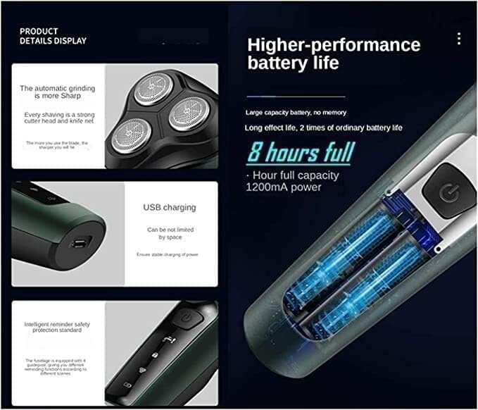 Mens Electric Shaver Razor Beard Trimmer Rotary Shaver Cordless Sideburn Trimmer Nose Trimmer Wet Dry Shaver Waterproof USB Rechargeable 3 in 1