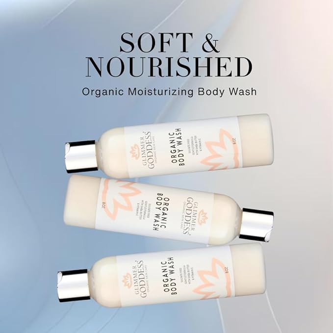 GLIMMER GODDESS Organic Moisturizing Body Wash Organic Vegan Gentle for Face Body Hair with Shea Butter and Coconut Oil Sensitive Skin - Honeysuckle 8 oz.