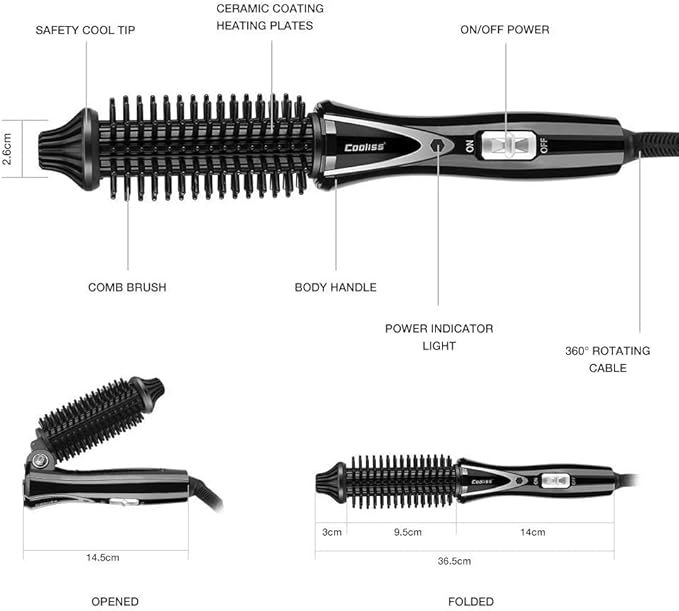 Electric Hair Curler Hot Curler Brush Professional Anti-Scald Instant Heat Up Curling Wands Instant Heat Styling Brush Suitable for All Hair Types (（110-240V）) (Black)