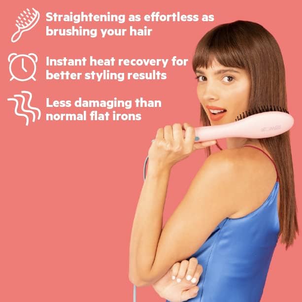 FLOWER BEAUTY Ceramic Straightening Brush - Black 4 Heat Settings for Smooth Frizz-Free Straight Hair - All Hair Types
