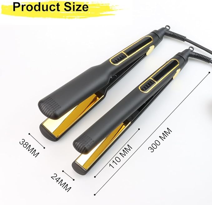 Professional Hair Straightener with Gold Titanium Plates 5 Temperature Settings LCD Display Black (1inch)