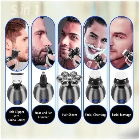 Head Shaver for Men 5-in-1 Rechargeable Multi Grooming Kit Beard Hair Electric Shaver for Men Body Trimmer Facial Electric Razor Balde Shaving Machine