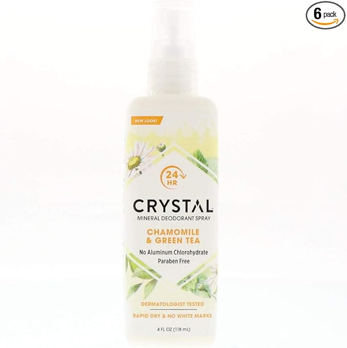 Crystal Essence Mineral Deodorant Spray Chamomile &amp Green Tea 4 oz (Pack of 6)