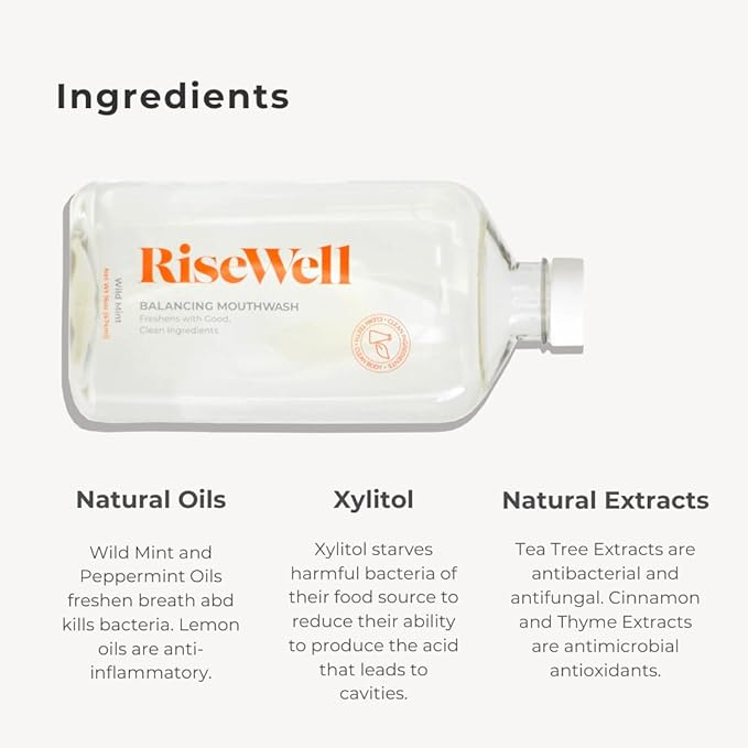 RiseWell Balancing Mouthwash - pH Balancing Alkaline Alcohol Free Mouthwash - Dentist Developed Dry Mouth Rinse - No Added Fluoride and SLS-Free - Fresh and Cool Breath - Wild Mint 16 Oz