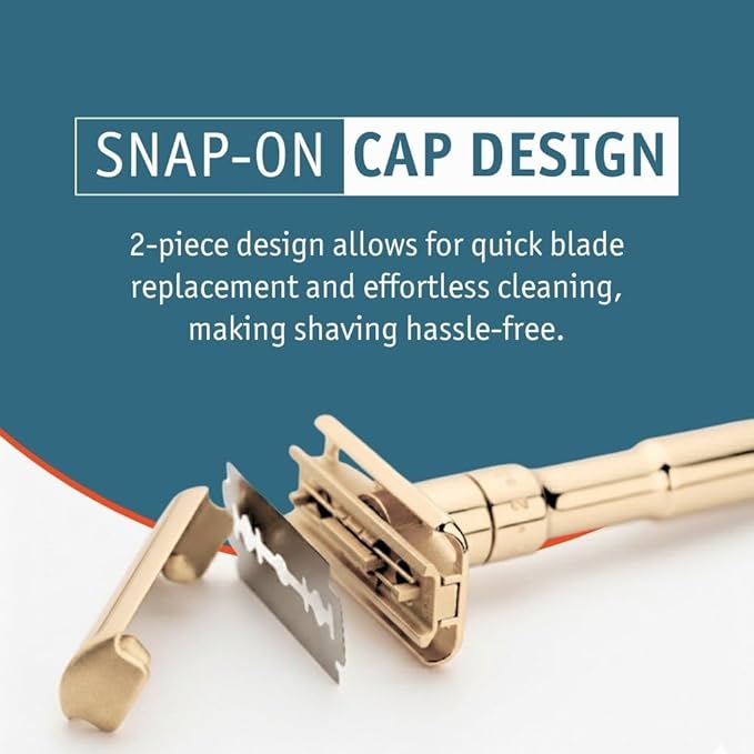 MERKUR FUTUR 702 Adjustable Double Edge Safety Razor - Bright Gold Adjustable Razor With Dial Made in Germany Plastic-Free Snap-On Cap Design Straight Bar