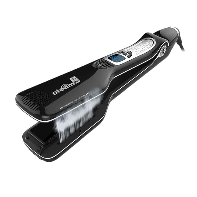 JUKEY Professional Steam Salon Hair Straightener Nano Titanium Ceramic Steam Flat Iron with Removable Comb+Digital LCD+5 Level Adjustable Temperature+Auto Temperature Lock