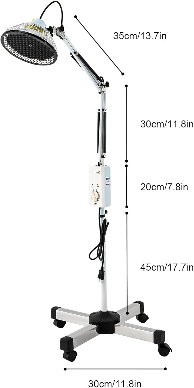 Infrared Heat Lamp 110V/250W Height Adjustable Standing Far Infrared Lamp with Wheels Pain Relief Light Infrared Light Rotating Therapy Light